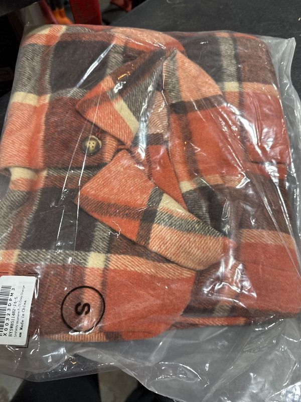 Photo 1 of SHEWIN Womens Plaid Flannel Shacket Jacket Casual Long Sleeve Button Up Shirts Coat Tops Fall Clothes for Women 2024,US 4-6(S),Grey,Orange