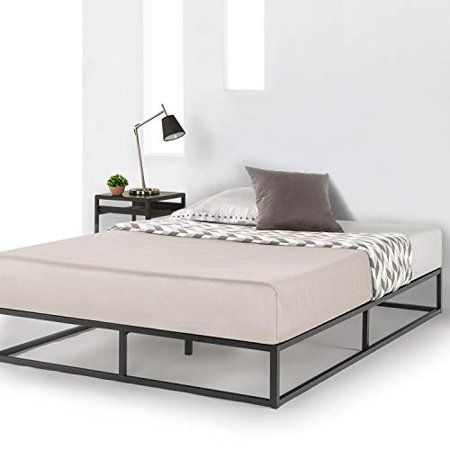 Photo 1 of Mellow 10 Inch Metal Platform Bed Frame Type W/Classic Wooden Slat Support Mattress Foundation (No Box Spring Needed), Queen, Black
