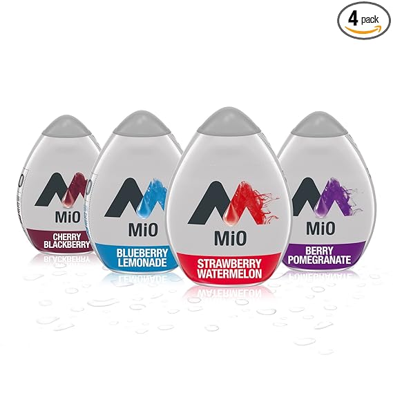 Photo 1 of  BB 12-13-2024   MiO Cherry Blackberry, Blueberry Lemonade, Strawberry Watermelon & Berry Pomegranate Naturally Flavored Liquid Water Enhancer Variety Pack, 4 ct Pack, 1.62 fl oz Bottles