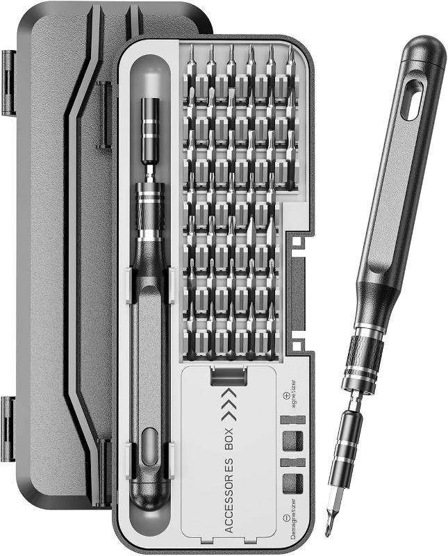 Photo 1 of 48-in-1 precision screwdriver set, a professional magnetic mini repair tool kit with extension rod and 360° rotating end, suitable for smartphones, eyeglasses, watches, laptops, and more.
