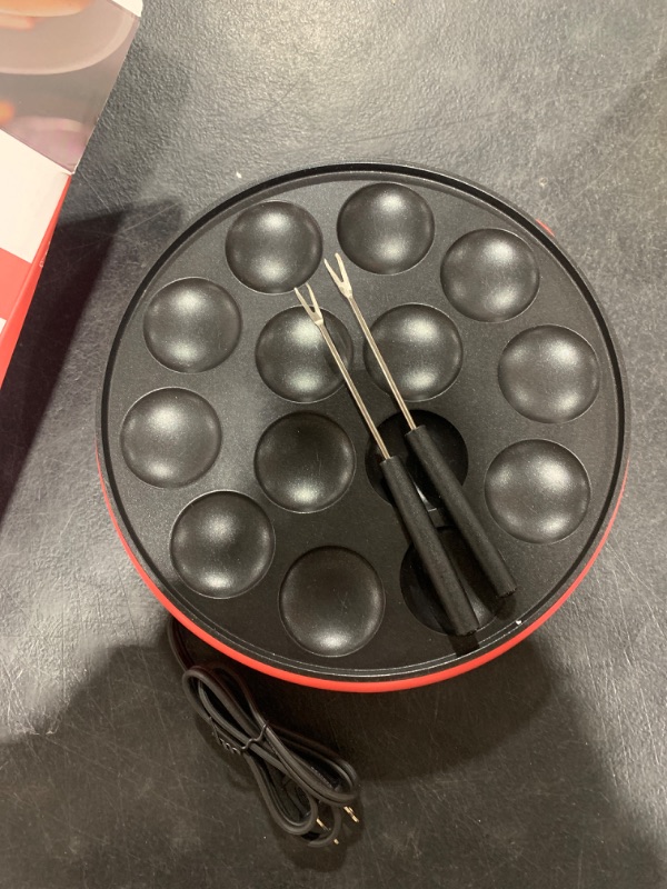 Photo 1 of Baker's Friend Mini Pancakes Maker Machine, Dutch Mini Pancake Griddle, 14 Holes Electric Poffertjes Pan, Ideal for Breakfast, Snacks, Desserts & More, Red