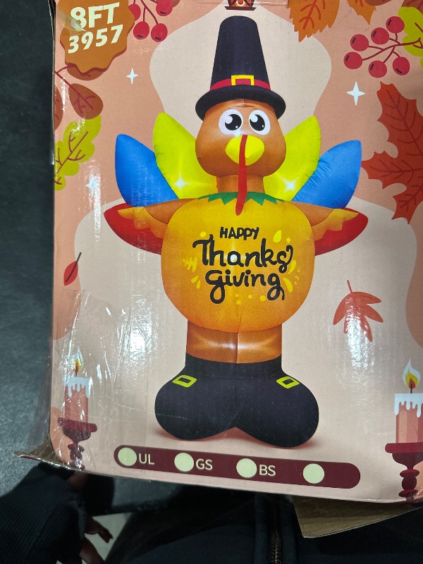Photo 1 of 8FT Thanksgiving Inflatable Standing Turkey Pumpkin Thanksgiving Inflatables Outdoor Decorations with LED Lights, Blow Up Yard Decorations for Fall, Harvest, Autumn Holiday Party, Garden, Lawn Décor