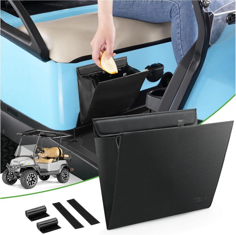 Photo 1 of 10L0L Golf Cart Trash Can, Storage Bag for Golf Cart, Magnetic Suction PU Leather Portable Garbage Bag, Waterproof Golf Cart Trash Can in Under the Seat (Including Garbage Bag) (Black)
