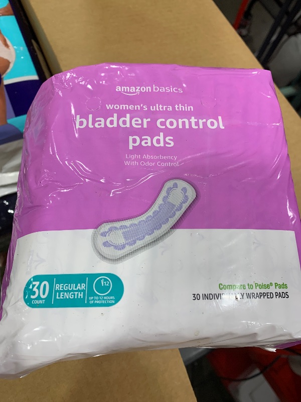 Photo 1 of Amazon Basics Women's Incontinence Pads, Bladder Control & Postpartum, Light Absorbency, Unscented, 30 Count, (1 Pack of 30)