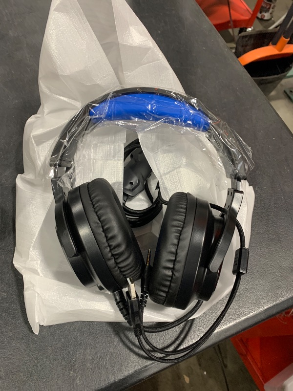 Photo 1 of Jimonyer Gaming Headset for PC/PS4/PS5/Xbox One/Switch, Stereo Surround Sound Gaming Headphones with Noise Canceling Flexible Mic, Computer Headset with 3.5mm Jack & RGB Light(Blue)