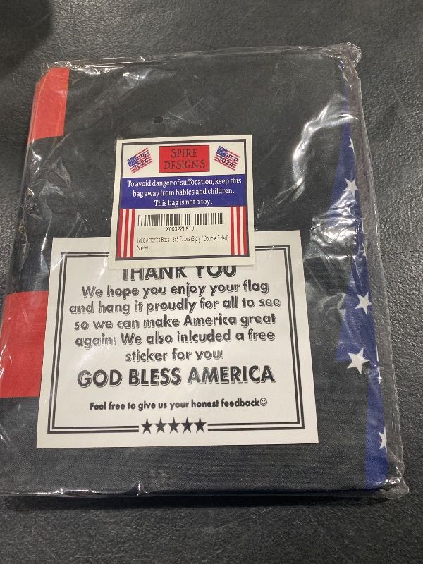 Photo 1 of Double-Sided Trump 2024 Flag - Take America Back - 3x5 Foot Indoor Outdoor Decoration Banner With a FREE Sticker - Double-Sided Banner With Vivid Patriotic Colors and 2 Brass Grommets (3 ply / Double