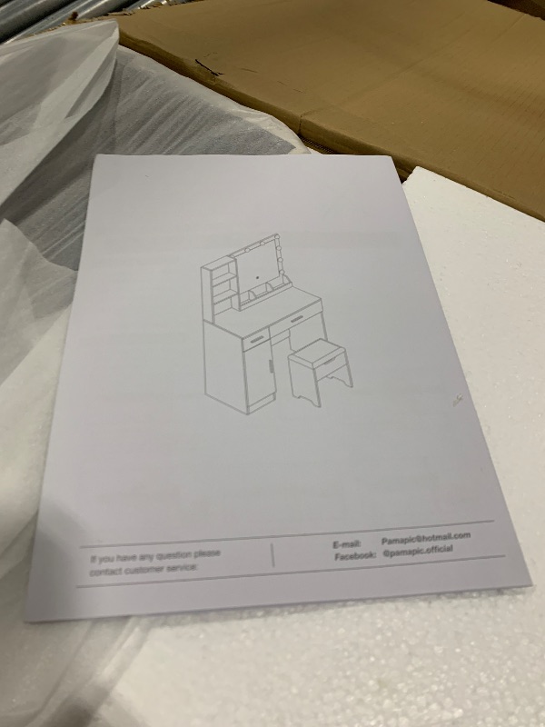 Photo 1 of Pamapic 9 Storage Spaces Vanity Desk with Golden Handles, 2 Drawers and Cabinet Door Upgraded Silent Slides Vanity Mirror with Lights, 3 Lighting Modes Makeup Vanity with Storage Stool for Bedroom