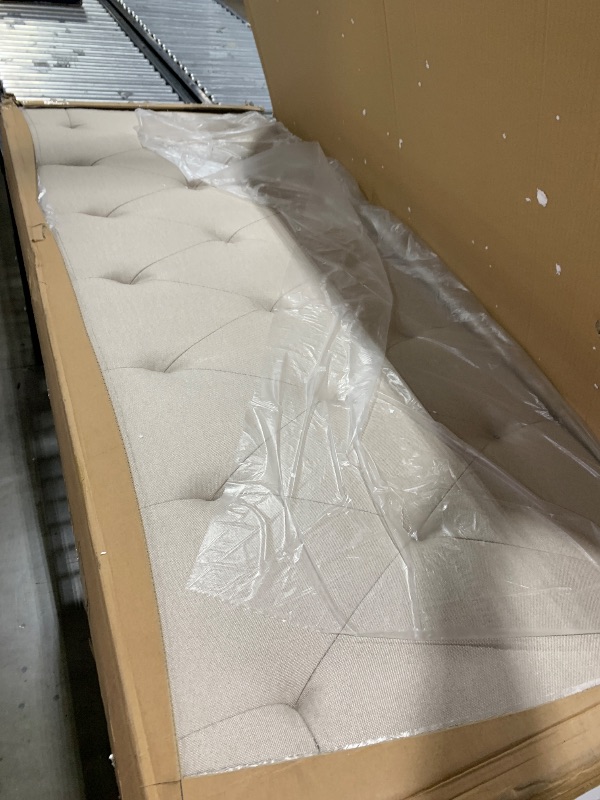 Photo 1 of Full Size Bed Frame with Storage, Full Bed Frame with Headboard Adjustable, Upholstered Platform Bed Frame with Drawers, Mattress Foundation with Wooden Slats Support, No Box Spring Needed, Beige