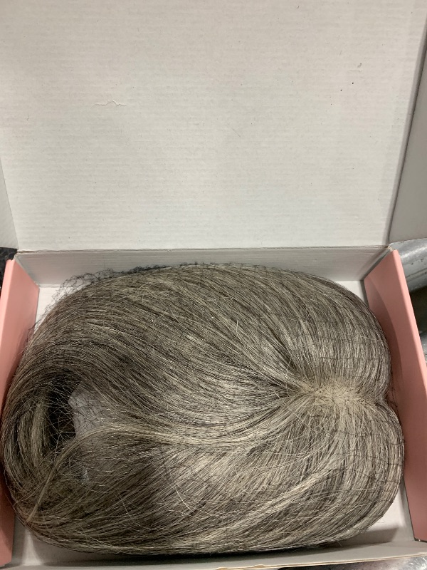 Photo 1 of REECHO Real Human Hair Topper, 10 inch Women Hair Toppers for Thinning Hair, 100 Percent Human Hair Large Coverage Natural Hairpiece Wiglet, Butterfly Base 5"x4.8", Light Grey