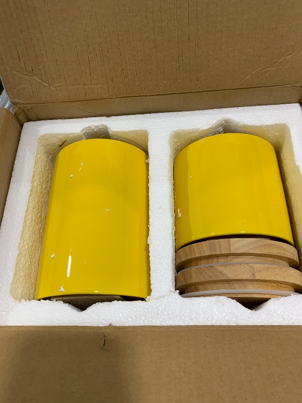 Photo 1 of Sweejar Kitchen Canisters Ceramic Food Storage Jar Set, Stackable Containers with Airtight Seal Wooden Lid for Serving Ground Coffee, Tea, Herbs, Grains, Sugar, Salt - Set of 4(Yellow)