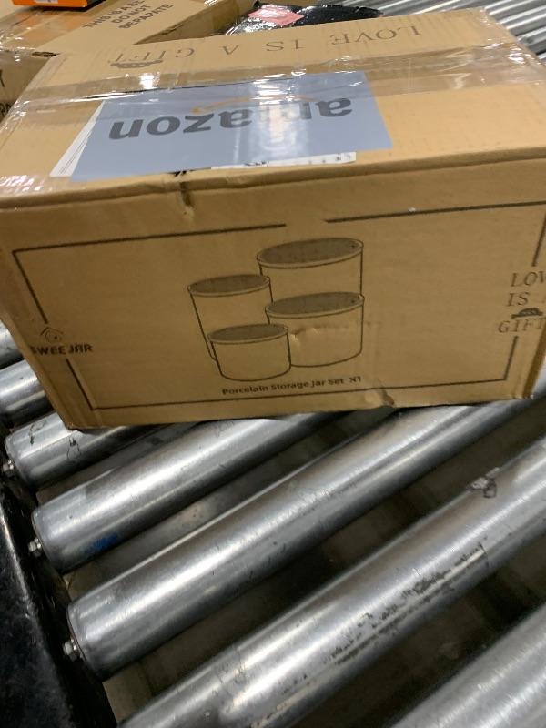 Photo 1 of Sweejar Kitchen Canisters Ceramic Food Storage Jar Set, Stackable Containers with Airtight Seal Wooden Lid for Serving Ground Coffee, Tea, Herbs, Grains, Sugar, Salt - Set of 4(Yellow)