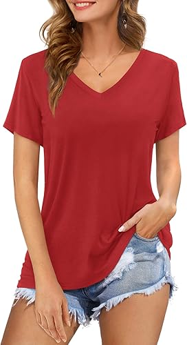 Photo 1 of Amoretu Womens Tshirts V Neck Short Sleeve Tops Tee Solid Color XL