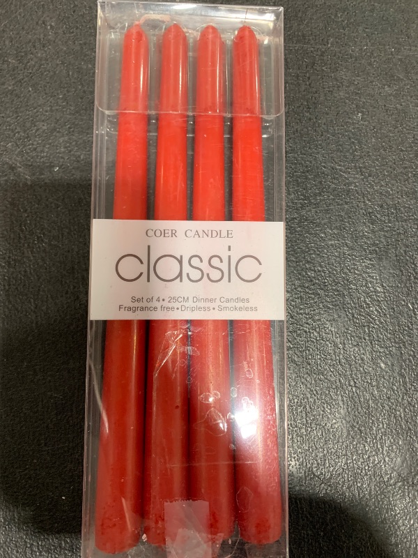 Photo 2 of 10 inch red Taper Candles-Set of 4 Tapered Candle, Tall Candlesticks,Home Dinner Candle, Party, Wedding, Halloween, Christmas Candles (9.9 inch, Red)