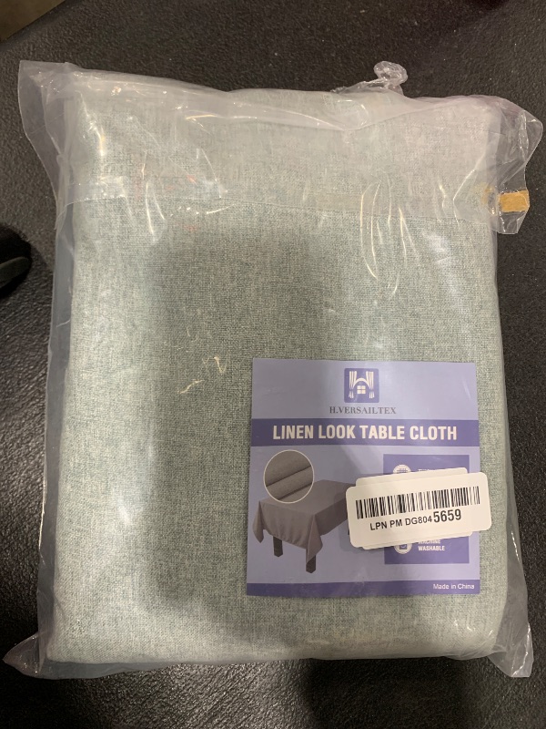 Photo 1 of H.VERSAILTEX Linen Textured Tablecloth Rectangle 60 x 102 Waterproof Solid Linen Tablecloth Spill-Proof Linen Look Cover for Party Table Extra Soft and Thick Fabric Wrinkle Free, Heather Aqua Gray