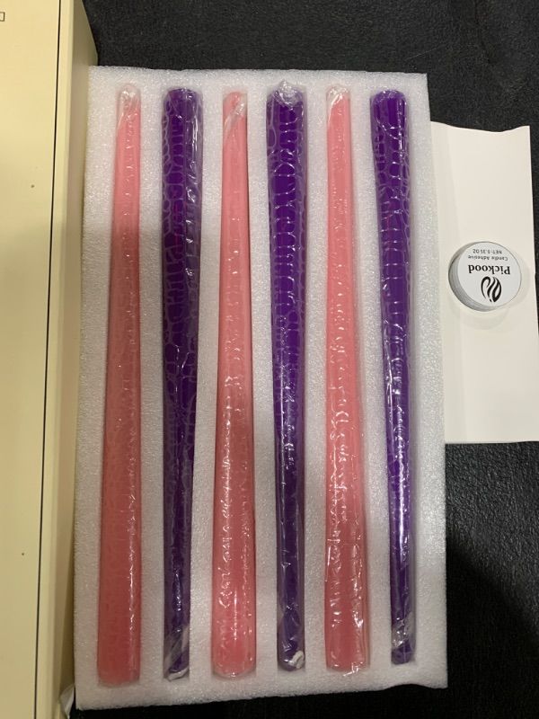 Photo 1 of Pickood 12-Inch Tall Dripless Advent Candles Set of 12, Tapered Candles, Perfect for Christmas - Smokeless, Unscented, Long Burning - Hand Poured, Colored Tall Candlesticks - Pink and Purple