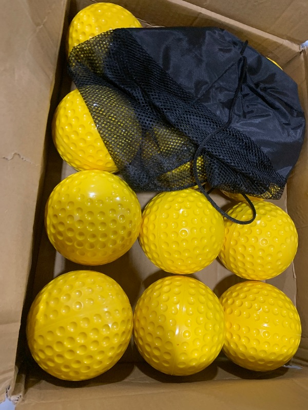 Photo 1 of Tebery 12 Pack Yellow Dimpled Practice Balls, 12-Inch Pitching Machine Softballs Baseballs for Hand-Eye Coordination, Hitting and Fielding Practice