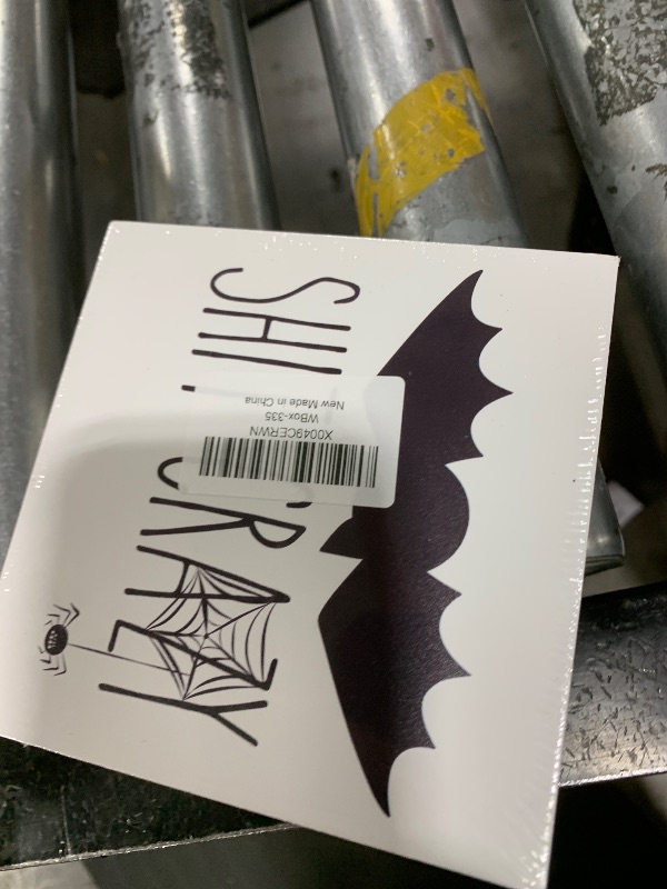 Photo 1 of  Halloween Desk Signs Decor Bat Crazy Halloween Wooden Box Mini Suitable for Motivation Office Gift for Colleagues Shelf Compartment Decoration 5x5 Inch