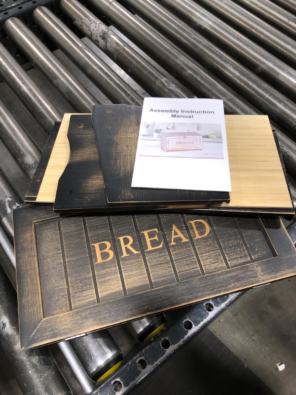 Photo 1 of HOMEKOKO Large Wood Bread Box for Kitchen Counter, Retro Design Single Layer Bamboo Large Capacity Food Storage Bin (Vintage Black)