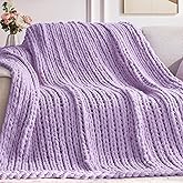 Photo 1 of (NOT EXACT) Chunky Knit Blanket Throw 40"×40", Hand Knitted Warm Chenille Throw Blanket, Home Decor Soft Thick Yarn Cable Knit Blanket, Soft Breathable Fleece Banket Christmas for Couch Bed Sofa Best Gift (purple)
