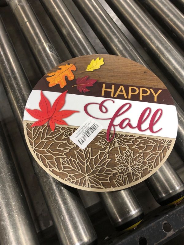 Photo 1 of Beshoul Welcome Sign for Front Door, Happy Autumn Door Sign Decor, 10" Fall Round Wood Sign Hanging for Outdoor Farmhouse Garden Porch Home - A07