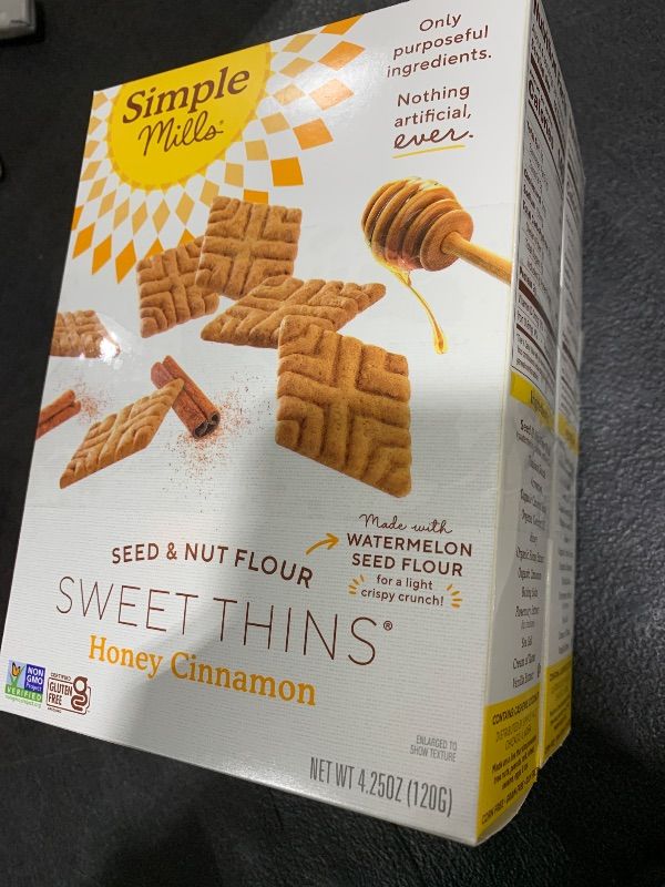 Photo 1 of  2 PACK Simple Mills Honey Cinnamon Seed & Nut Flour Sweet Thins, Paleo Friendly & Delicious Sweet Thin Cookies, Good for Snacks, Nutrient Dense, 4.25oz, Pack of 1- EXP 2/2025