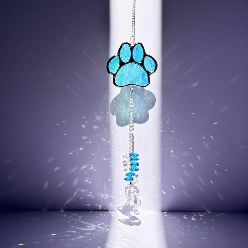 Photo 1 of Stained Glass Paw Print Pet Memorial Gifts for Loss of Dog Cat, Pet in Heaven Remembrance Hanging Crystals Prisms, Dog Bereavement Sympathy Gift Rainbow Maker Suncatcher Garden Decor