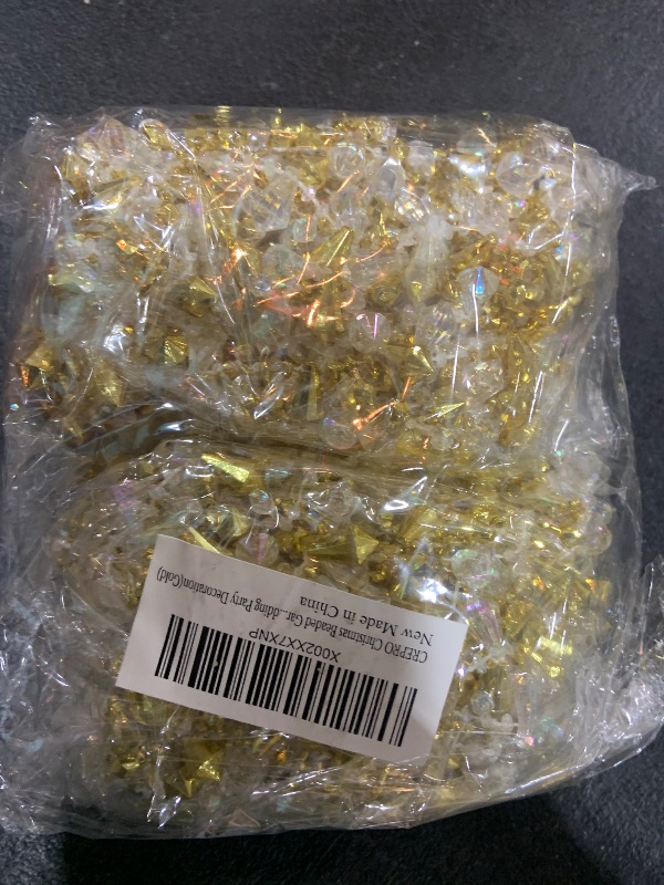 Photo 1 of CREPRO Christmas Beaded Garlands, 20 Feet, 2 Set of Clear Crystal Acrylic Iridescent and Gold Bead Garland, Large Twist Bead String Hanging Beads for Christmas Tree Wedding Party Decoration(Gold)