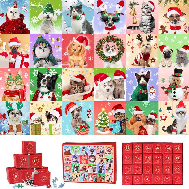 Photo 1 of 1008 Pieces Advent Calendars Christmas Puzzles 2024, Christmas Dog & Cat Puzzle Advent Calendar 24 Days Countdown Christmas Jigsaw Puzzle Advent Calendar 2024 for Kids Adult
