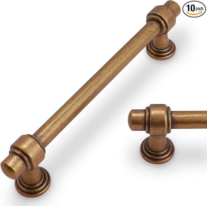 Photo 1 of 10 Pack 5 inch(128mm) Antique Brass Kitchen Cabinet Handles Cabinet Pulls Vintage Drawer Pulls Aged Gold Bronze Kitchen Cabinet Hardware