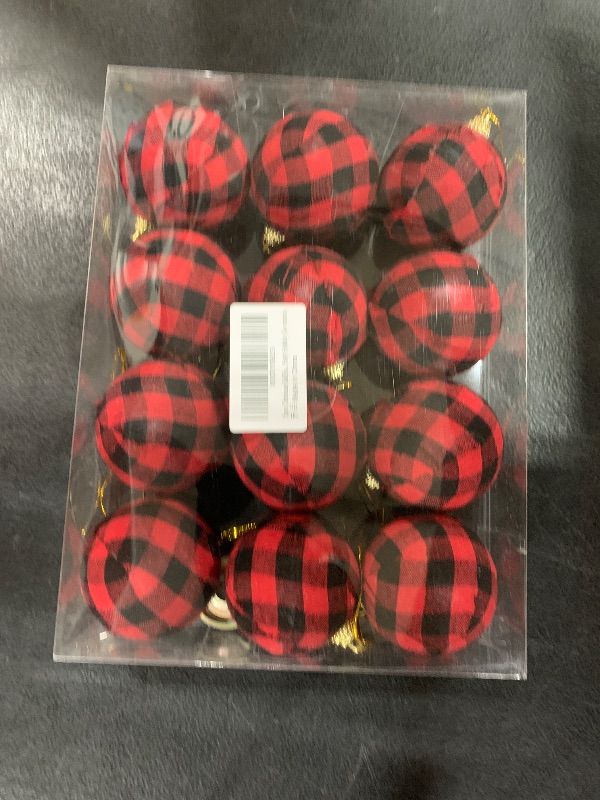 Photo 2 of 12pcs Christmas Ball Buffalo Plaid Fabric Christmas Balls 2.4"/60mm Hanging Ornaments Xmas Baubles Decorative Christmas Tree Hanging Ornaments for Party Holiday Decoration