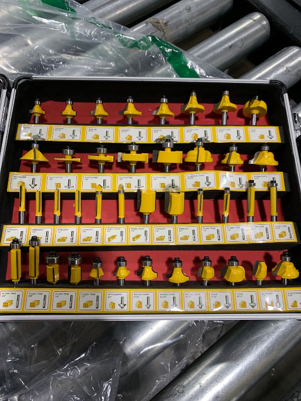 Photo 1 of EilxMag 100 Pieces Router Bit Set, Router Bits 1/4 Inch Shank with Aluminum Storage Case Tungsten Carbide Router Bits Kit for Professional Woodworking