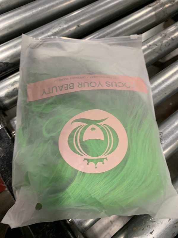 Photo 1 of 7JHH WIGS Wavy Green Black Ombre Wigs 20in Shoulder Length Wig with Bangs Hair Tail Dye Black Fashion Cos Wig for Women Halloween Party Used High Temperature Heat Resistant Fiber Natural Hairline Wig