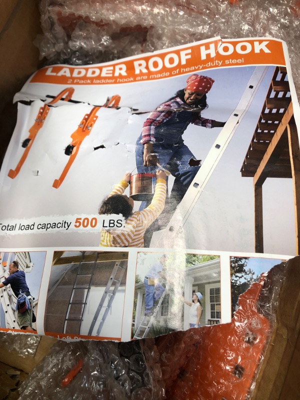 Photo 4 of *** FACTORY SEALED***2 Pack Ladder Hooks for Roof Ridge with Wheel,Heavy Duty Ladder Roof Hook with Rubber Grip T-Bar,Upgrade Load-Bearing Steel Bars Extension Ladder Stabilizer for 500 lbs Weight (Patent Pending)