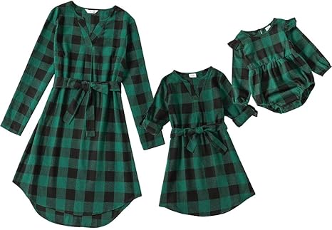 Photo 1 of (READ FULL POST) Mommy and Me Christmas Dresses Plaid Velvet Dress Xmas Holiday Party Mom Daughter Matching Outfits Photoshoot
