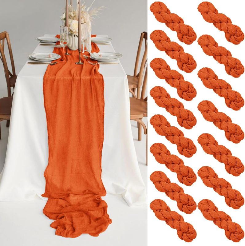Photo 1 of (READ FULL POST) 15 Pack Orange Cheesecloth Table Runner, 10FT Gauze Table Runner Long Semi-Sheer Table Runner Cheese Cloth Fabric Boho Table Runner for Wedding Table Decor, Boho Rustic Party Bridal Shower Decor
