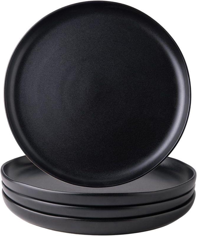 Photo 1 of ***SEE NOTES*** AmorArc Ceramic Plates Set of 4, 8.5 In Handcrafted Wavy Rim Dish Set, Dessert, Salad, Appetizer, Small Dinner Plates, Microwave, Dishwasher Safe, Scratch Resistant - Matte Black *Missing 1 plate* 
