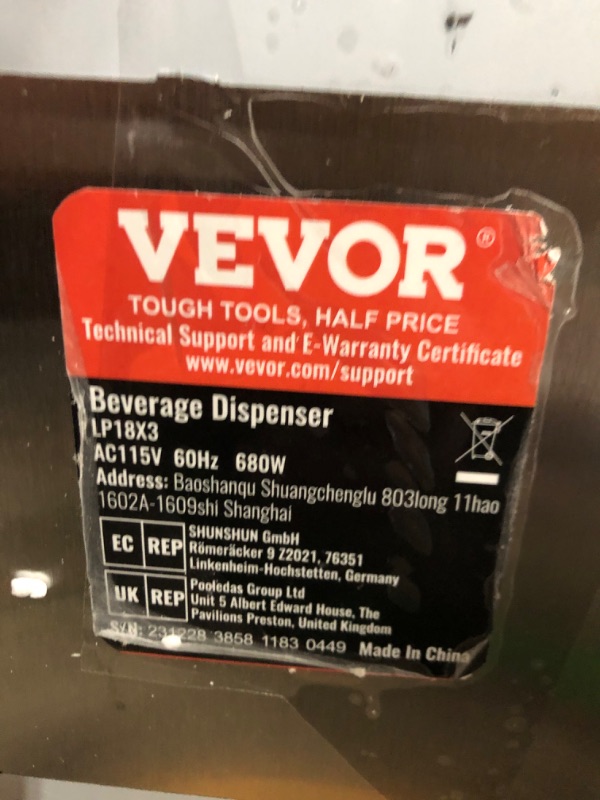 Photo 2 of **PARTS ONLY MISSING PIECES*Some accessories missing*** VEVOR Commercial Beverage Dispenser, 14.25 Gal 18L 3 Tanks Ice Tea Drink Machine, 680W 304 Stainless Steel Juice Dispenser with 41?-53.6? Thermostat Controller, for Cold Drink Restaurant Hotel Party 