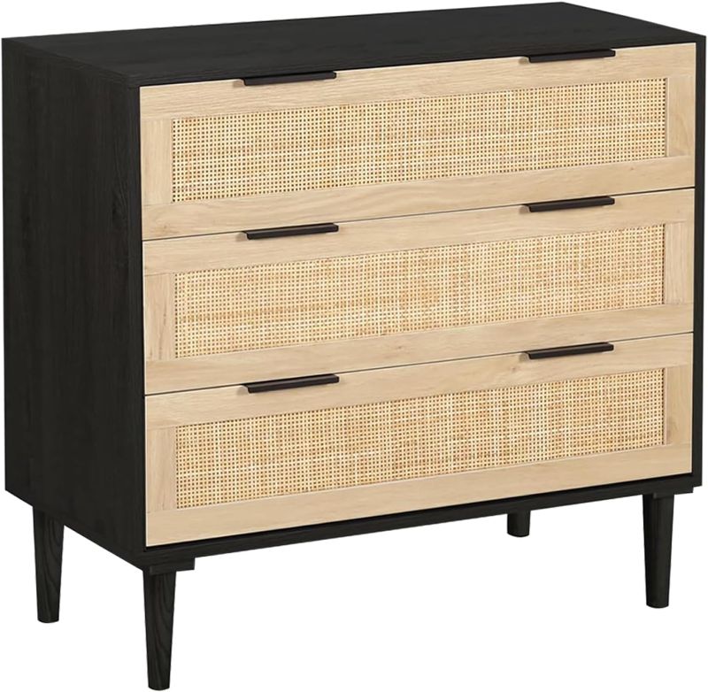 Photo 1 of ***NONREFUNDABLE - INCOMPLETE - THIS SALE FINAL - SEE COMMENTS***
HOPUBUY 3 Drawer, Rattan Dresser Modern Closet Dressers Chest of Drawers, Wood Black Storage Chest for Kids, Hallway, Living Room