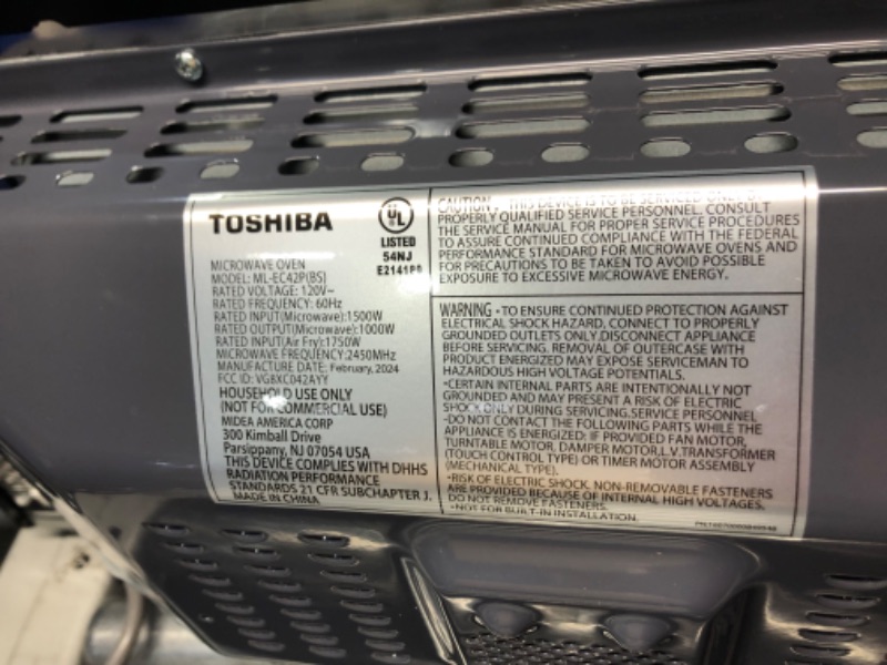 Photo 8 of ***MAJOR DAMAGE - DENTED - SEE PICTURES - POWERS ON - UNABLE TO TEST FURTHER***
TOSHIBA 4-in-1 ML-EC42P(SS) Countertop Microwave Oven, Smart Sensor, Convection, Air Fryer Combo, Mute Function, Position Memory 13.6" Turntable, 1.5 Cu Ft, 1000W, Silver Silv