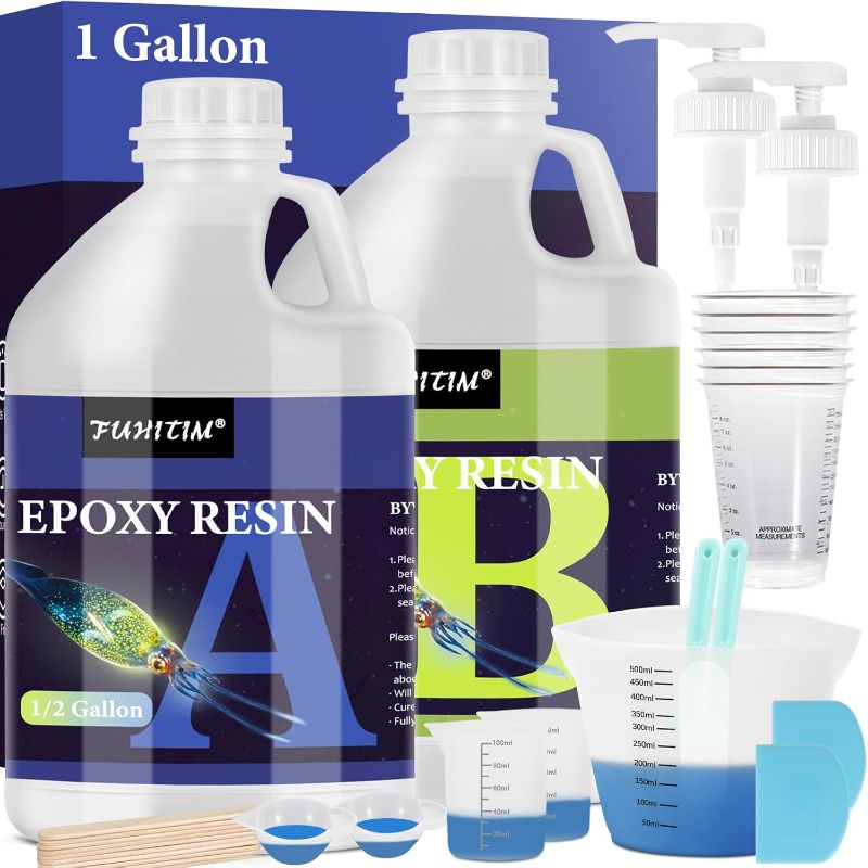 Photo 1 of (SINGLE GAL) Epoxy Resin 1 Gallon - Crystal Clear Epoxy Resin Kit - Self-Leveling, High-Glossy, No Yellowing, No Bubbles Casting Resin Perfect for Crafts, Table Tops, DIY 1:1 Ratio
