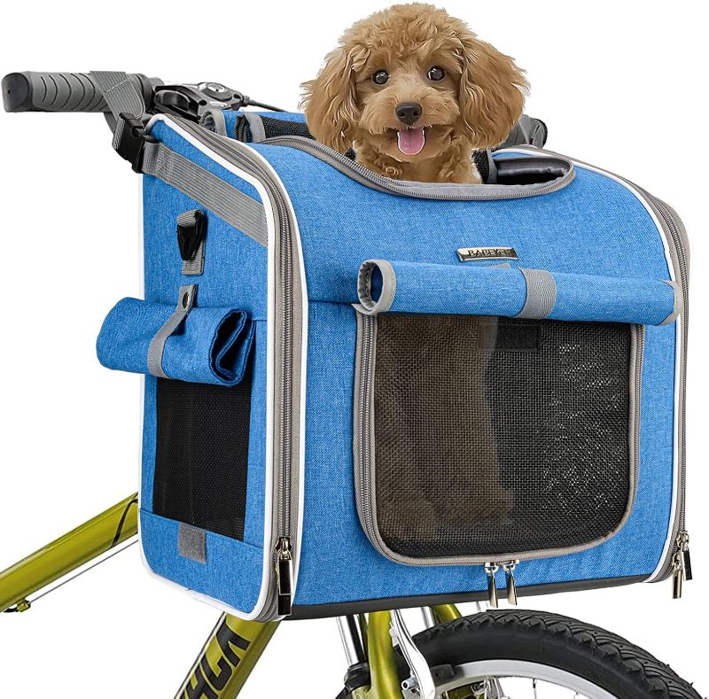 Photo 1 of 
BABEYER Dog Bike Basket, Expandable Soft-Sided Pet Carrier Backpack with 4 Open Doors, 4 Mesh Windows for Small Dog Cat Puppies - Blue