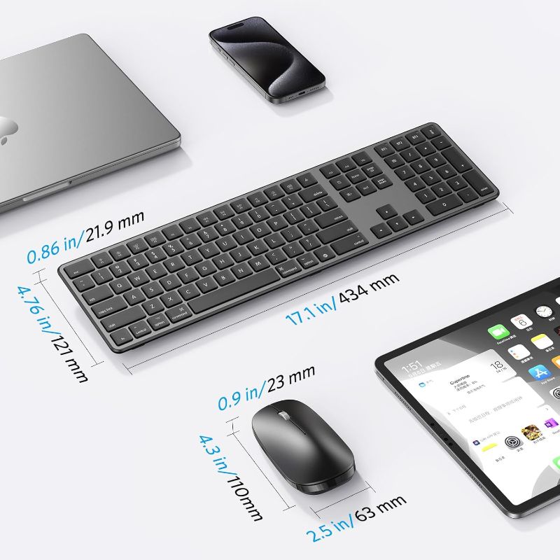 Photo 3 of (READ FULL POST) Bluetooth Keyboard and Mouse for Mac, OMOTON Wireless Multi-Device Keyboard with Numeric Keypad, Keyboard and Mouse Combo, for MacBook Pro/Air, iMac, iMac Pro, Mac Mini, Mac Pro