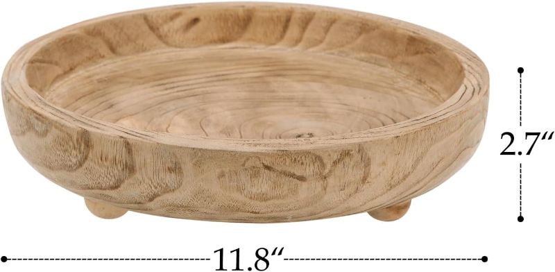 Photo 1 of (READ FULL POST) NIKKY HOME 12" Hand Carved Dough Bowls, Paulownia Wood Round Serving Bowl Decorative Wooden Tray, Natural