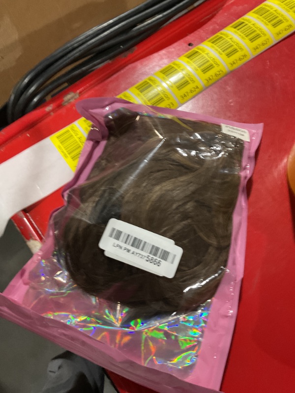 Photo 1 of Hair Toppers for Women 20inch Wavy Curl Hair Toppers Hair Pieces for Women with Thinning Hair Honey Blonde Mixed Light Brown Synthetic Clip In Hair Topper Wiglets with Fringe Bang Add Hair Volume