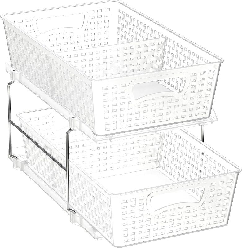 Photo 1 of (READ FULL POST) Simple Houseware 2 Tier Bathroom Organizer Tray Pull-Out Sliding Drawer/Under-Sink Storage, Clear
