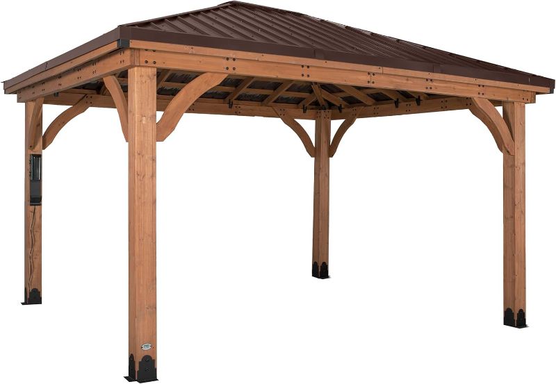 Photo 1 of ***BOX 5 OF 5 ONLY***
Backyard Discovery Barrington 14 ft. x 10 ft. Hip Roof Cedar Wooden Gazebo Pavilion, Shade, Rain, Hard Top Steel Metal Roof, All Weather Protected, Wind Resistant up to 100 mph, Holds up to 7,600 lbs
