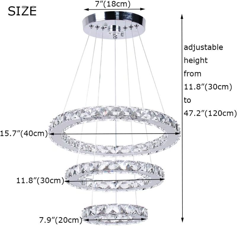 Photo 2 of *** PHOTO FOR REFERENCE ONLY***Winretro Modern LED Chandeliers Crystal Chandelier 3 Ring Round Pendant Lighting Adjustable Stainless Steel Ceiling Light Fixture for Living Room Dining Room Bedroom