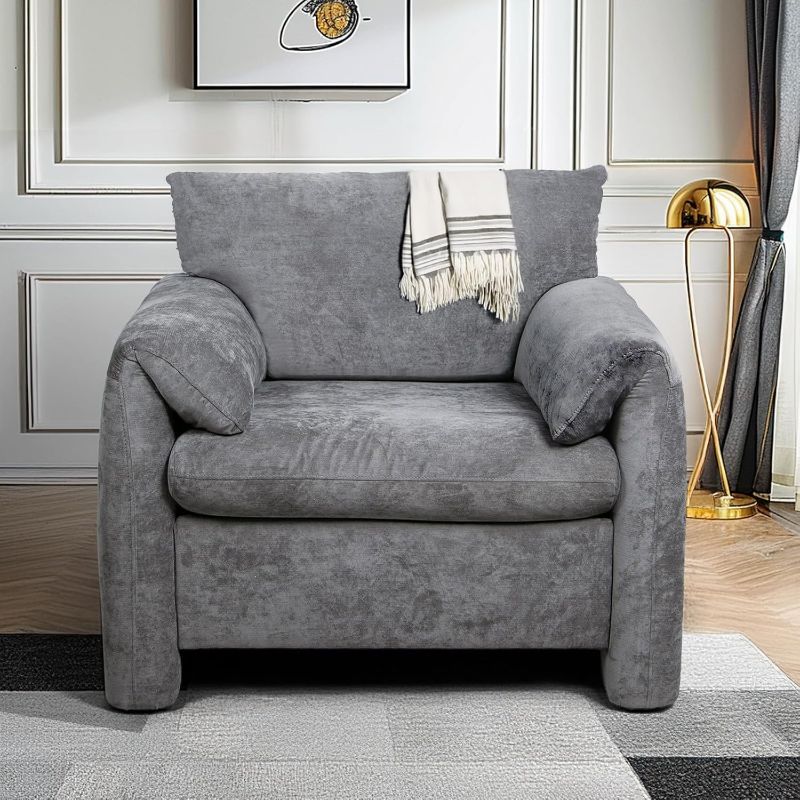 Photo 1 of ***1 of2*** Miscoos Chenille Oversized Armchair-Modern Accent Chair & Single Sofa Lounge, 34'' Wide, Comfortable Seating for Living Room & Bedroom, Grey