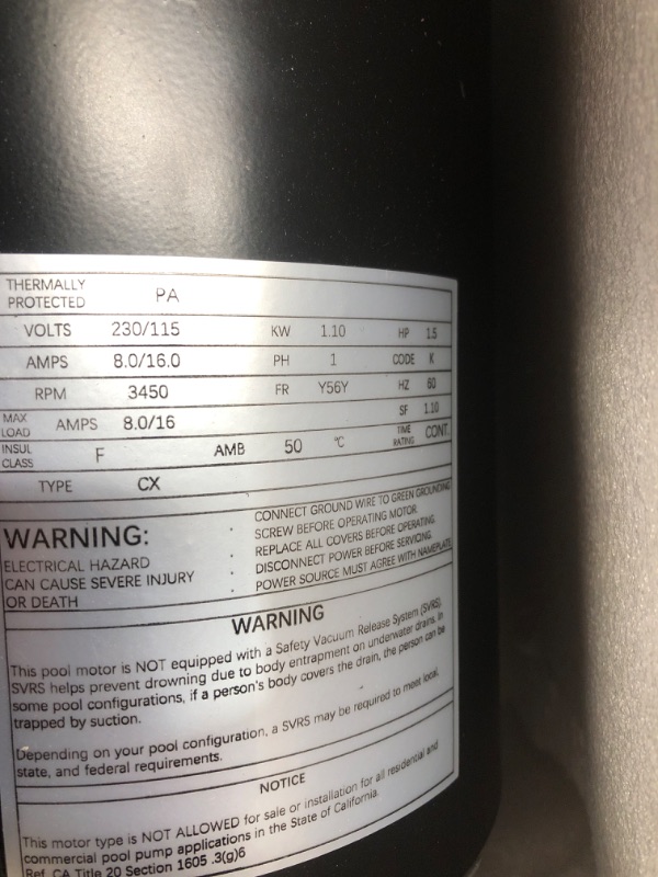Photo 1 of Swimming Pool Pump Motor Compatible with A.O. Smith Century ?B2854 ?B854, for Pentair Sta-Rite Whisperflo Challenger Pinnacle Anthony Pumps, 1.5 HP Single Speed Square Flange Pool Motor, 230/115 V