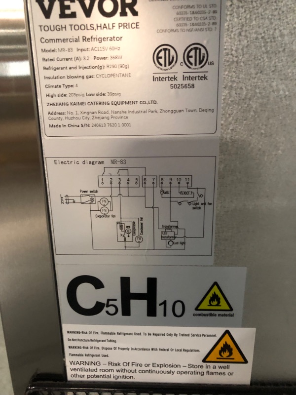 Photo 15 of *****SLIGHTLY DENTED, USED LIKE NEW/ TRUCK AND TRAILER PICK UP ONLY****VEVOR Commercial Freezer 60.42 Cu.ft, Reach In 82.5" W Upright Freezer 3 Doors, Auto-Defrost Stainless Steel Reach-in Freezer with 12 Adjustable Shelves, -13 to 5? Temp Control, LED Li